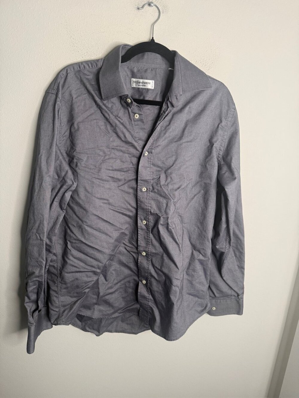 Yves Saint Laurent Pour Homme Grey Dress Shirt Men Size 16.5 42 Long Sleeve L